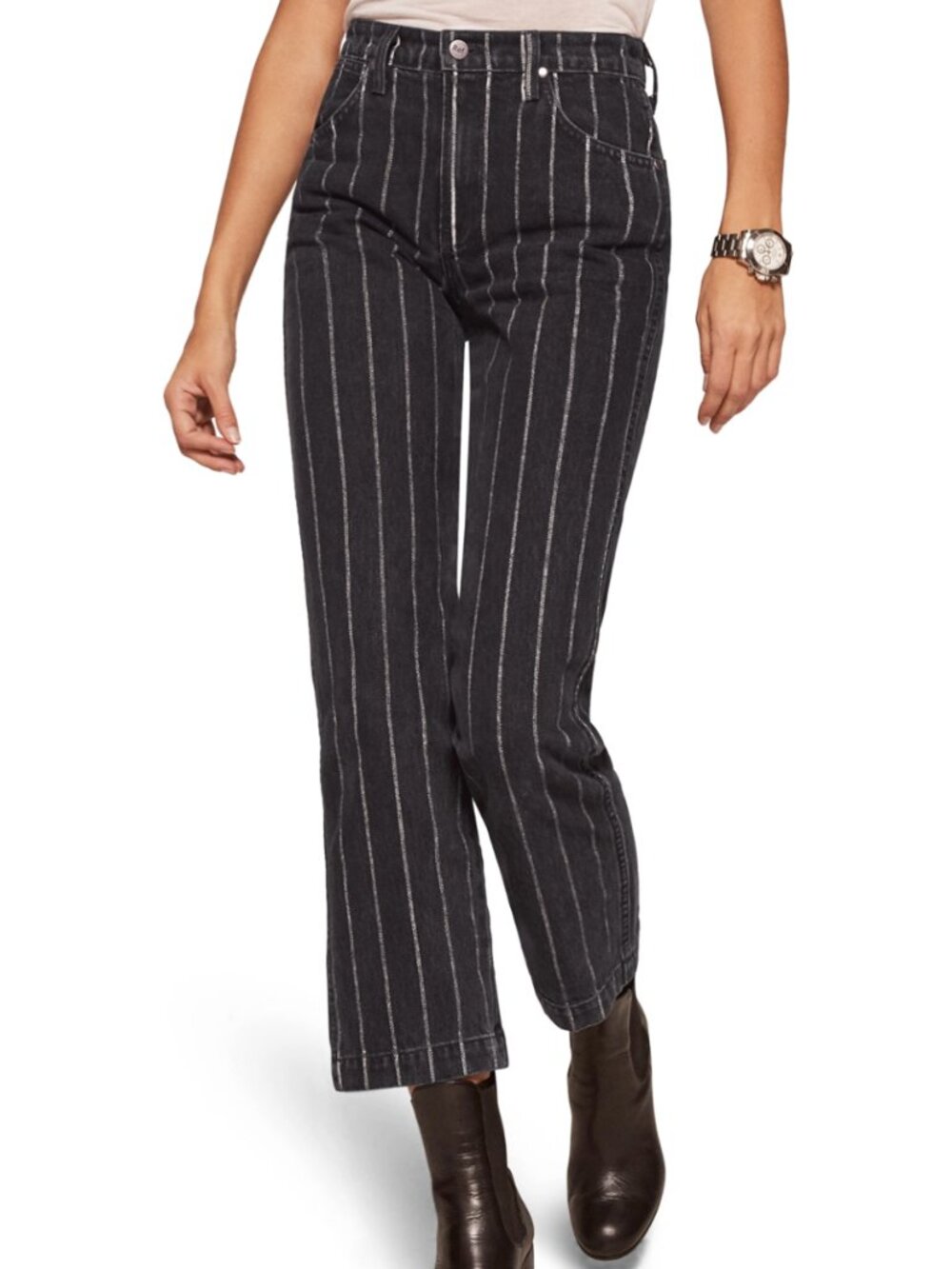 Reformation Black White Pinstripe High Rise Straight Leg Jeans 27